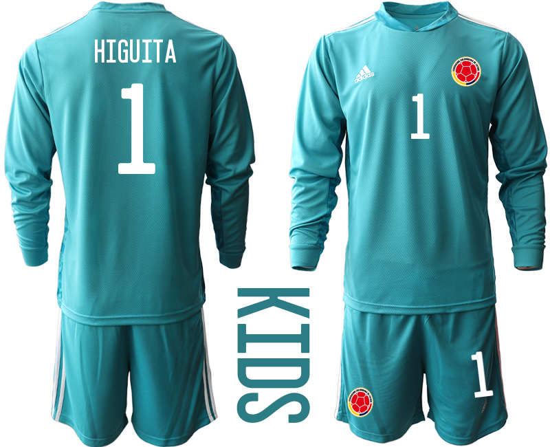 Youth 2020-2021 Season National team Colombia goalkeeper Long sleeve blue #1 Soccer Jersey1->colombia jersey->Soccer Country Jersey